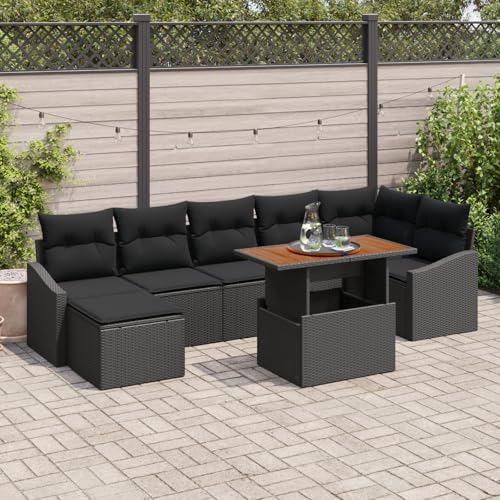 ZQQLVOO 8-TLG. Garten-Essgruppe mit Kissen Schwarz Poly Rattan Akazie 使用逗号” for 卧室 von ZQQLVOO
