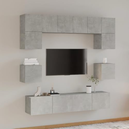 ZQQLVOO 8-TLG. TV-Schrank-Set Betongrau Holzwerkstoff Fernseher Tisch hängeschrank HiFi Rack tv unterschrank von ZQQLVOO