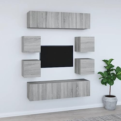 ZQQLVOO 8-TLG. TV-Schrank-Set Grau Sonoma Holzwerkstoff Fernseher kommode lowboard Fernseher Schrank tv ständer von ZQQLVOO