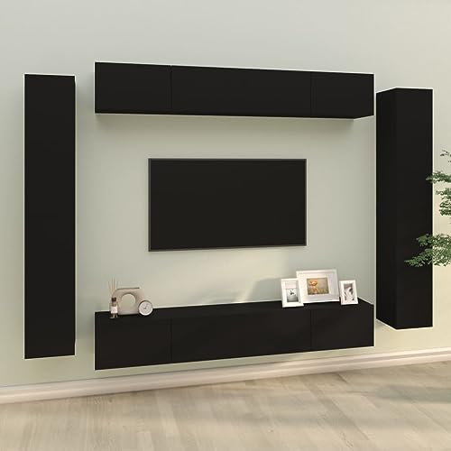 ZQQLVOO 8-TLG. TV-Schrank-Set Schwarz Holzwerkstoff Fernsehtisch tv Board tv ständer Couchtisch von ZQQLVOO