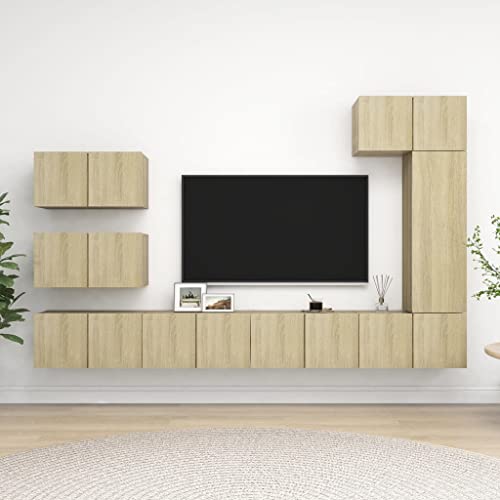 ZQQLVOO 8-TLG. TV-Schrank-Set Sonoma-Eiche Holzwerkstoff Couchtisch HiFi Rack lowboard kommode von ZQQLVOO
