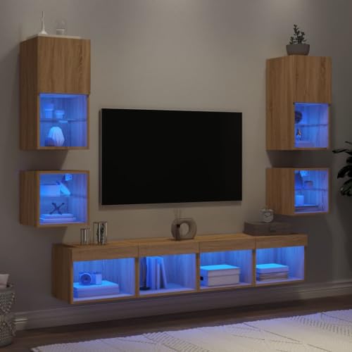 ZQQLVOO 8-TLG. Wohnwand mit LED-Beleuchtung Sonoma-Eiche Holzwerkstoff tv Bank Fernsehschrank tv ständer Sideboard Wohnzimmer von ZQQLVOO