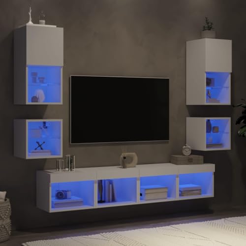 ZQQLVOO 8-TLG. Wohnwand mit LED-Beleuchtung Weiß Holzwerkstoff Fernsehtisch wohnzimmerschrank HiFi Rack tv kommode von ZQQLVOO