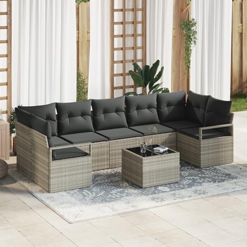 ZQQLVOO 8 Teile Garten Sofa Set mit Kissen Hellgrau Poly Rattan 使用逗号” for 办公室 von ZQQLVOO