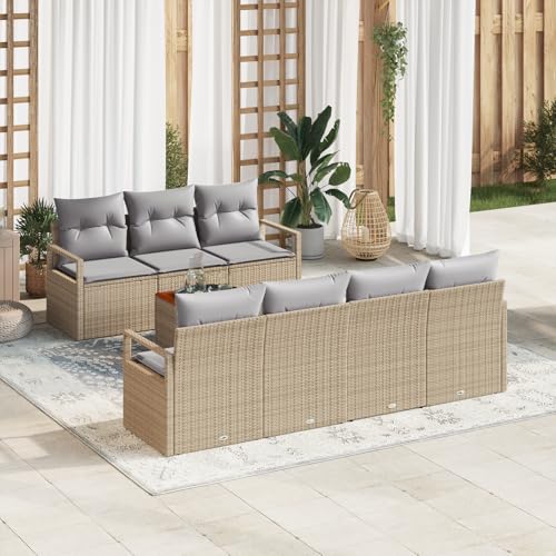 ZQQLVOO 8-Teiliges Garten Sofa Set mit Kissen Beige Poly Rattan Akazie 使用逗号” for 室外 von ZQQLVOO