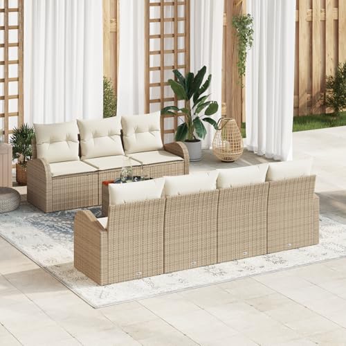 ZQQLVOO 8 Teiliges Garten Sofa Set mit Kissen Beige Poly Rattan Akazie 使用逗号” for 室外 von ZQQLVOO