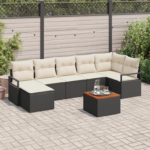 ZQQLVOO 8-teiliges Garten Sofa Set mit Kissen Schwarz Poly Rattan Akazie 使用逗号” for 室外 von ZQQLVOO