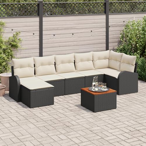 ZQQLVOO 8-teiliges Garten-Sofa-Set mit Kissen in Schwarz aus Poly-Rattan und Akazie Wetterfeste Sitzbank Garten Sofaset Gartencouch ZQQLVOO 8-teiliges Garten-Sofa-Set mit Kissen in Schwarz aus Poly-Rattan und Akazie Wetterfeste Sitzbank Garten Sofaset Gartencouch von ZQQLVOO