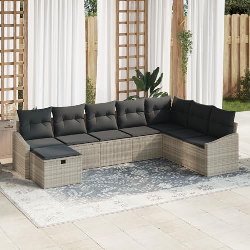 ZQQLVOO 8-teiliges Garten-Sofa-Set mit Kissen in hellgrauem Poly-Rattan 使用逗号” for 办公室 von ZQQLVOO