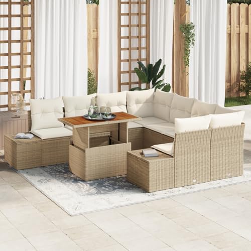 ZQQLVOO 9-TLG. Garten-Essgruppe mit Kissen Beige Poly Rattan Akazie 使用逗号” for 室内 ZQQLVOO 9-TLG. Garten-Essgruppe mit Kissen Beige Poly Rattan Akazie 使用逗号” for 室内 von ZQQLVOO