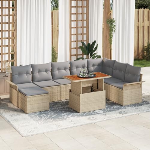 ZQQLVOO 9-TLG. Garten-Essgruppe mit Kissen Beige Poly Rattan Akazie 使用逗号” for 室外 ZQQLVOO 9-TLG. Garten-Essgruppe mit Kissen Beige Poly Rattan Akazie 使用逗号” for 室外 von ZQQLVOO