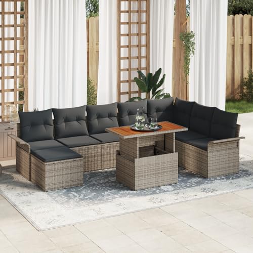 ZQQLVOO 9-TLG. Garten-Essgruppe mit Kissen Grau Poly Rattan Akazie “区分 for 办公室 von ZQQLVOO