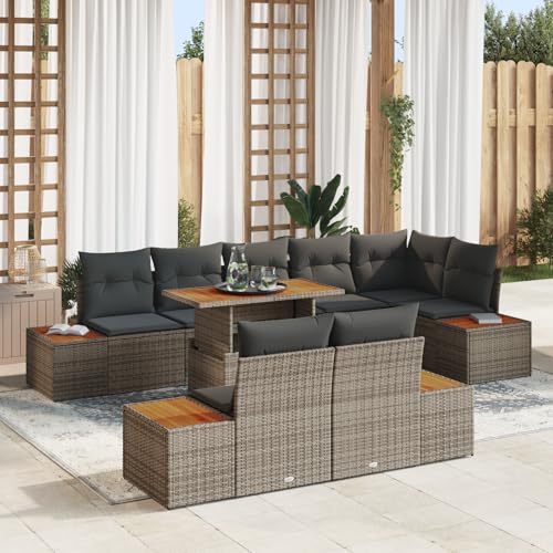 ZQQLVOO 9-TLG. Garten-Essgruppe mit Kissen Grau Poly Rattan Akazie “区分 for 办公室 von ZQQLVOO