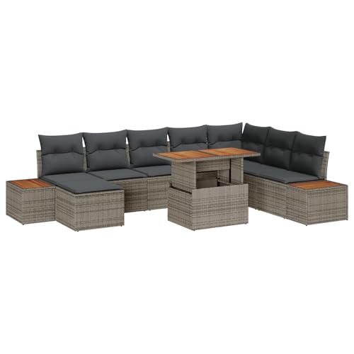 ZQQLVOO 9-TLG. Garten-Essgruppe mit Kissen Grau Poly Rattan Akazie 使用逗号” for 办公室 von ZQQLVOO