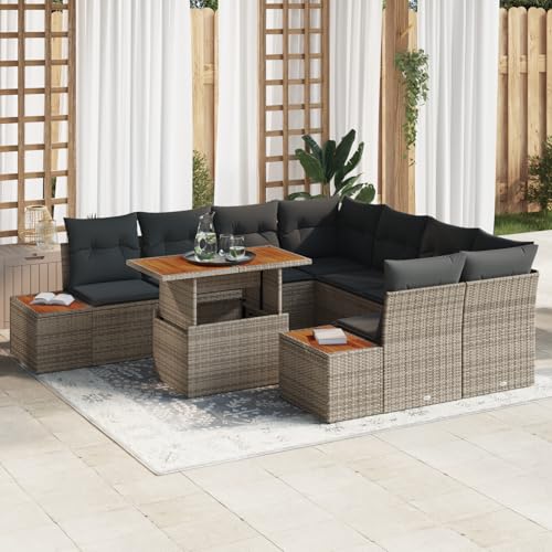 ZQQLVOO 9-TLG. Garten-Essgruppe mit Kissen Grau Poly Rattan Akazie 使用逗号” for 卧室 von ZQQLVOO
