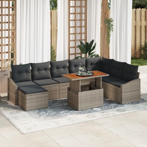 ZQQLVOO 9-TLG. Garten-Essgruppe mit Kissen Grau Poly Rattan Akazie “区分 for 办公室 von ZQQLVOO