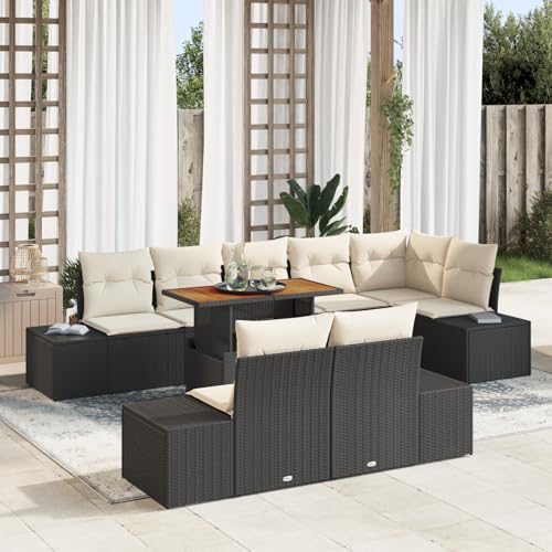 ZQQLVOO 9-TLG. Garten-Essgruppe mit Kissen Schwarz Poly Rattan Akazie 使用逗号” for 卧室 von ZQQLVOO