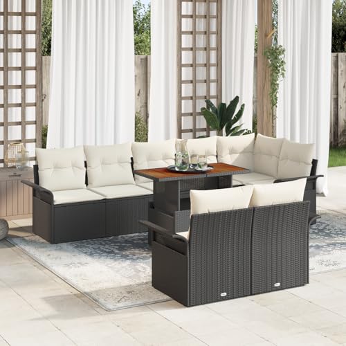 ZQQLVOO 9-TLG. Garten-Essgruppe mit Kissen Schwarz Poly Rattan Akazie 使用逗号” for 卧室 von ZQQLVOO