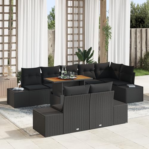 ZQQLVOO 9-TLG. Garten-Essgruppe mit Kissen Schwarz Poly Rattan Akazie 使用逗号” for 室外 von ZQQLVOO