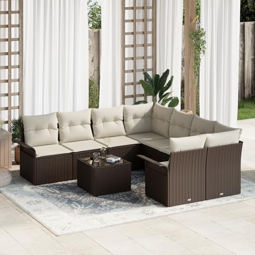 ZQQLVOO 9-TLG. Garten-Sofagarnitur mit Kissen Braun Poly Rattan 使用逗号” for 室外 von ZQQLVOO