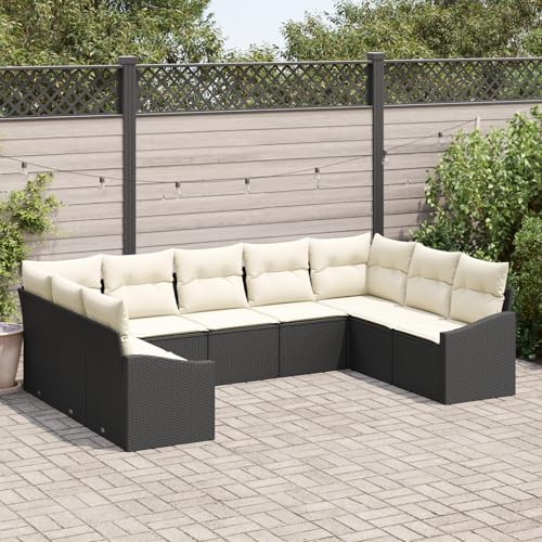 ZQQLVOO 9-teiliges Garten-ESS-Set mit schwarzen Poly-Rattan-Kissen 使用逗号” for 室外 von ZQQLVOO