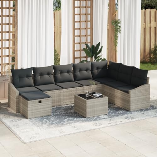 ZQQLVOO 9-teiliges Garten-Sofa-Set mit Kissen, hellgrau, Poly-Rattan “区分 for 卧室 von ZQQLVOO