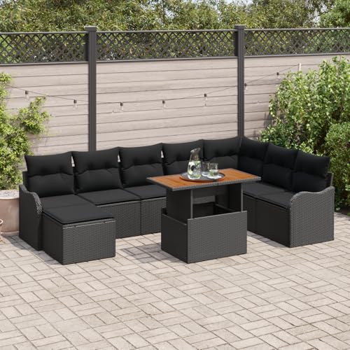 ZQQLVOO 9-teiliges Garten Sofaset mit Kissen Schwarz Poly-Rattan Akazie 使用逗号” for 室外 ZQQLVOO 9-teiliges Garten Sofaset mit Kissen Schwarz Poly-Rattan Akazie 使用逗号” for 室外 von ZQQLVOO
