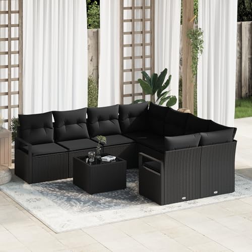 ZQQLVOO 9-teiliges Gartensofa Set mit Kissen Schwarz Poly-Rattan “区分 for 卧室 von ZQQLVOO