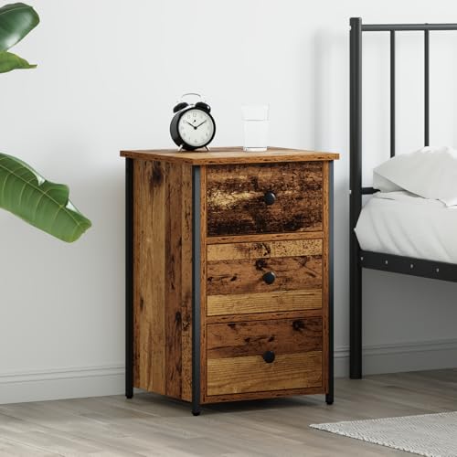 ZQQLVOO Alter Holz Nachttisch mit 3 Schubladen - Rustikaler Nachttisch mit mattem Finish und klassischen Knöpfen für Elegantes Schlafzimmer Design von ZQQLVOO
