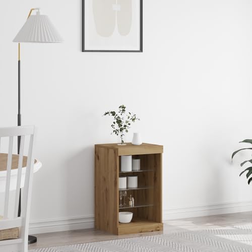 ZQQLVOO Artisan Eichen Buffet Sideboard mit Eichenfinish und 3 Glasregalen für Esszimmer und Wohnzimmer – Stilvolles Möbelstück mit Stauraum und modernem Design von ZQQLVOO