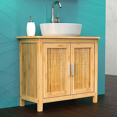 ZQQLVOO Badezimmer Wandschrank Bodenstehender Schrank EISL Waschbeckenunterschrank Bambus 67x28x60 cm für Bad, Küche, Wohnzimmer oder Schlafzimmer von ZQQLVOO