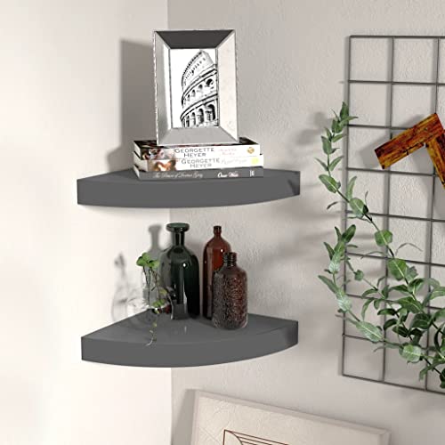 ZQQLVOO Badregal Schweberegal Wanddeko Wohnzimmer Eck-Schweberegale 2 STK. Hochglanz-Grau 25x25x3,8 cm MDF für Wohnzimmer Küche Büro Badezimmer von ZQQLVOO