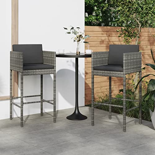 ZQQLVOO Barhocker 2 STK. mit Kissen Grau Poly Rattan Gartenmöbel Sitzgelegenheiten für den Garten for Deck Patio ZQQLVOO Barhocker 2 STK. mit Kissen Grau Poly Rattan Gartenmöbel Sitzgelegenheiten für den Garten for Deck Patio von ZQQLVOO