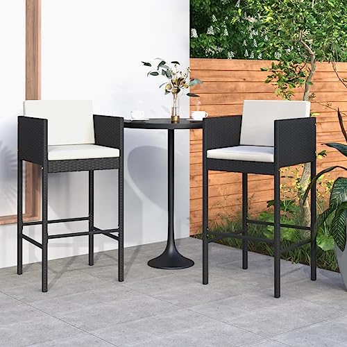 ZQQLVOO Barhocker 2 STK. mit Kissen Schwarz Poly Rattan Gartenmöbelstühle Balkonmöbel for Garden Balcony ZQQLVOO Barhocker 2 STK. mit Kissen Schwarz Poly Rattan Gartenmöbelstühle Balkonmöbel for Garden Balcony von ZQQLVOO