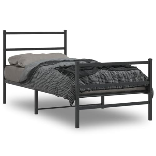 ZQQLVOO Bed Frame Lattenrost Palettenbett Bodenbett Bettgestell mit Kopf- und Fußteil Metall Schwarz 90x190 cm von ZQQLVOO