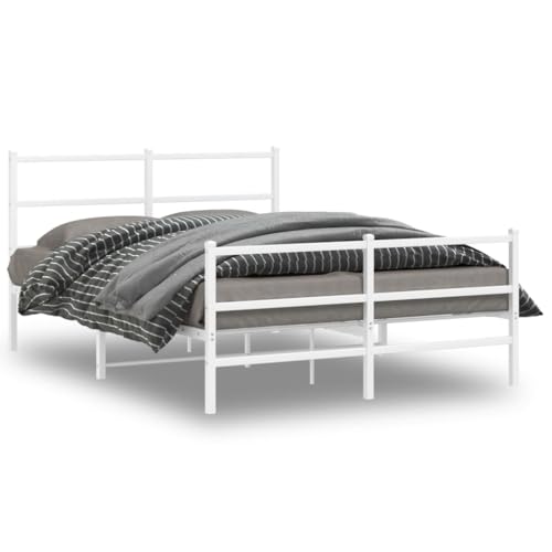 ZQQLVOO Bed Frame Lattenrost Palettenbett Bodenbett Bettgestell mit Kopf- und Fußteil Metall Weiß 140x190 cm von ZQQLVOO