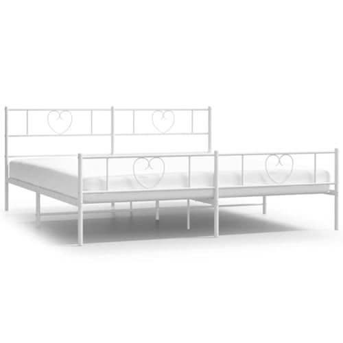 ZQQLVOO Bed Frame Lattenrost Palettenbett Bodenbett Bettgestell mit Kopf- und Fußteil Metall Weiß 183x213 cm von ZQQLVOO