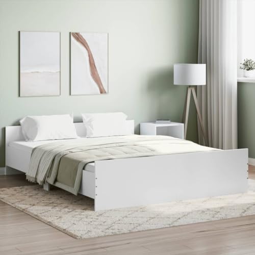 ZQQLVOO Bed Frame Lattenrost Palettenbett Bodenbett Bettgestell mit Kopf- und Fußteil Weiß 150x200 cm von ZQQLVOO