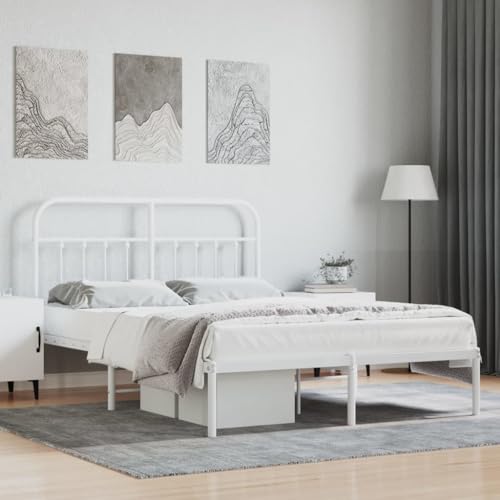 ZQQLVOO Bed Frame Lattenrost Palettenbett Bodenbett Bettgestell mit Kopfteil Metall Weiß 140x190 cm von ZQQLVOO