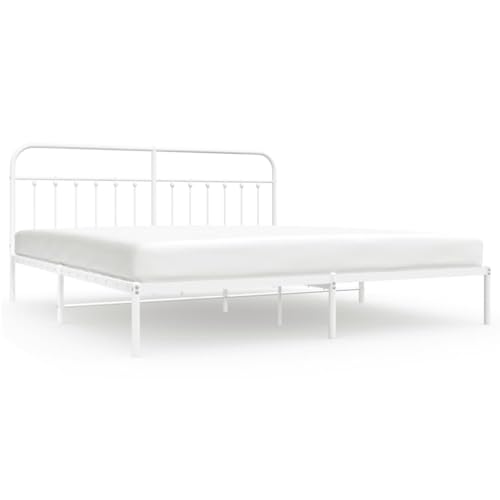 ZQQLVOO Bed Frame Lattenrost Palettenbett Bodenbett Bettgestell mit Kopfteil Metall Weiß 193x203 cm von ZQQLVOO