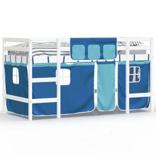 ZQQLVOO Bed Frame Lattenrost Palettenbett Bodenbett Kinderhochbett mit Vorhängen Blau 80x200 cm Massivholz Kiefer von ZQQLVOO