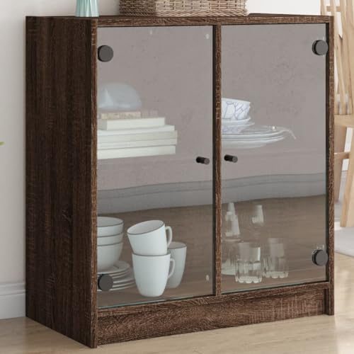 ZQQLVOO Beistellschrank mit Glastüren Braun Eichen-Optik flurschrank gartenschrank for Wohnzimmer Innenraum 68x37x75,5 cm von ZQQLVOO