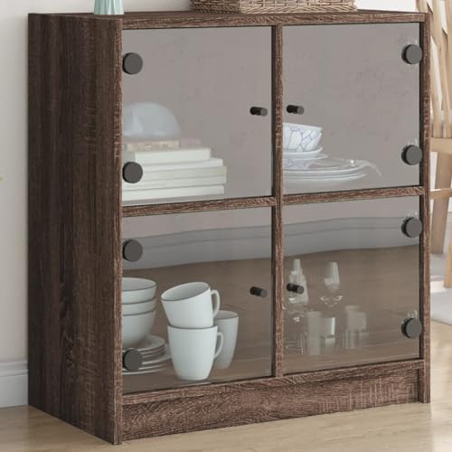 ZQQLVOO Beistellschrank mit Glastüren Braun Eichen-Optik gartenschrank gartenschrank for Wohnzimmer Schlafzimmer 68x37x75,5 cm von ZQQLVOO