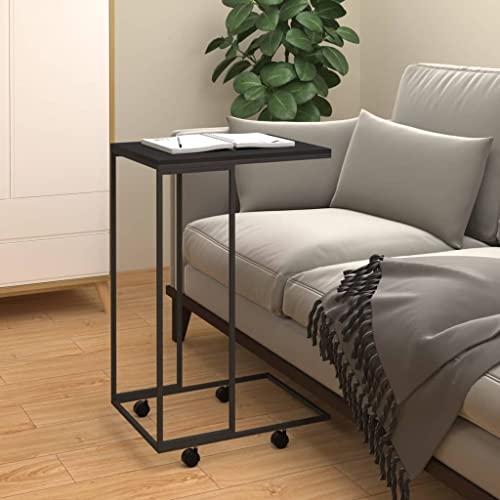 ZQQLVOO Beistelltisch mit Rollen Schwarz C-Design Beistelltisch mit Holzwerkstoffplatte und Eisenrahmen für Wohnzimmer 40x30x63,5 cm Holzwerkstoff von ZQQLVOO