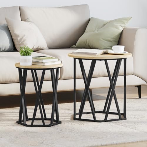 ZQQLVOO Beistelltische 2 STK. Sonoma Eiche Holzwerkstoff Sechseckiger Couchtisch aus Holz Metall modern minimalistisch Wohnzimmer von ZQQLVOO
