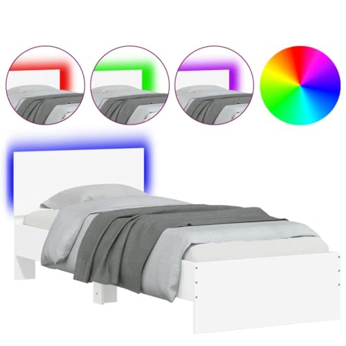 ZQQLVOO Bettgestell Bettrahmen Lattenrost Jugendbett Bettgestell mit Kopfteil und LED-Leuchten Weiß 90x200 cm von ZQQLVOO