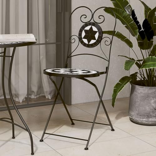 ZQQLVOO Bistrostühle 2 STK. Klappbar Schwarz und Weiß Keramik Gartenbestuhlung Balkonstühle for Patio Lawn von ZQQLVOO