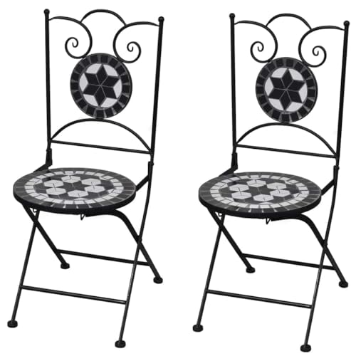ZQQLVOO Bistrostühle Klappbar 2 STK. Keramik Schwarz und Weiß Balkonmöbel Balkonstühle for Balcony Outdoor von ZQQLVOO