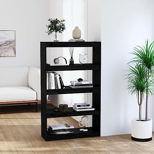 ZQQLVOO Bücherregal/Raumteiler Schwarz Multifunktionales Bücherregal für Aufbewahrung 80x30x135,5 cm Massivholz Kiefer von ZQQLVOO