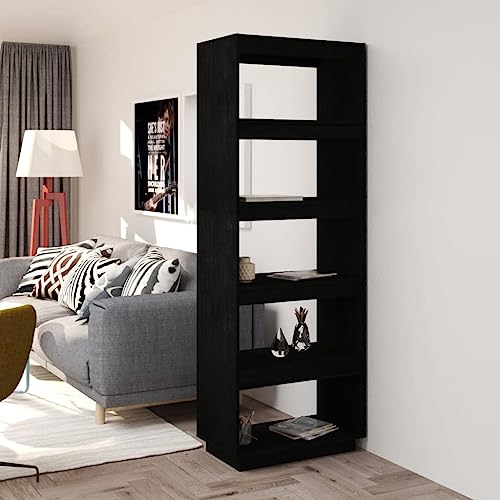 ZQQLVOO Bücherregal/Raumteiler Schwarz Multifunktionales Bücherregal für Wohnzimmer 60x35x167 cm Massivholz Kiefer von ZQQLVOO